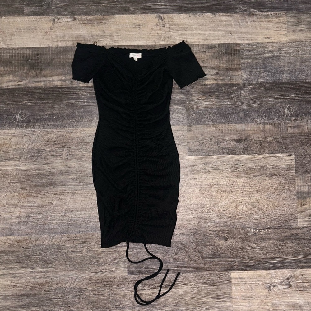 Black Body Con Off The Shoulder Ruffled Mini Dress